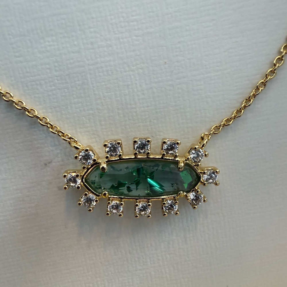 Kendra Scott Gold Necklace w/ Colored Stone Accented Crystal Frame “Eva Framed” - Picture 2 of 7